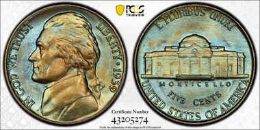 1939 5C Reverse of 1940 MS67+ FS