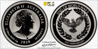2020-P 10C End of WWII 75th Ann. Ag MS70