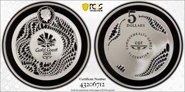 2018 $5 Commonwealth Games Gold Coast Ag PR69DCAM