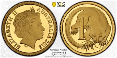 2012 1C Feather-Tailed Glider 0.5g Gold PR69DCAM