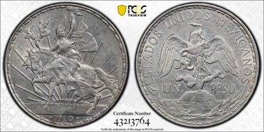 1910 Peso Caballito KM-453  Ag AU55