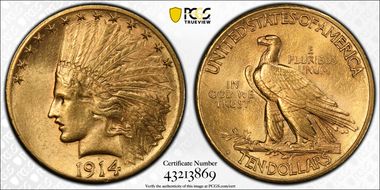 1914-S $10 MS62+
