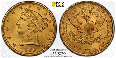 1899 $5 MS64+