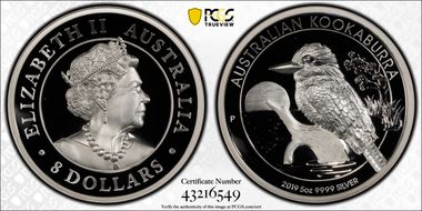 2019-P $8 Kookaburra 5oz Ag High Relief PR70DCAM