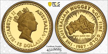 1987-P $15 Nugget 1/10oz Au PR70DCAM