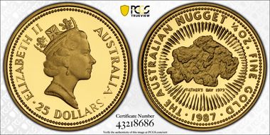 1987-P $25 Nugget 1/4oz Au PR70DCAM
