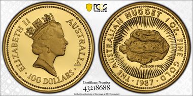 1987-P $100 Nugget Au PR70DCAM
