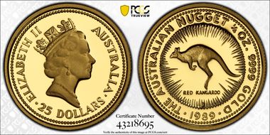 1989-P $25 Red Kangaroo-Nugget 1/4oz Au PR70DCAM