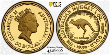 1989-P $50 Red Kangaroo-Nugget 1/2oz Au PR70DCAM