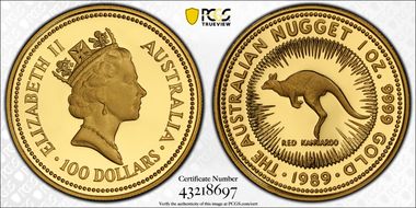 1989-P $100 Red Kangaroo-Nugget Au PR69DCAM