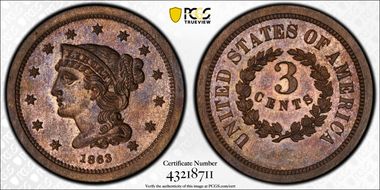 1863 3C J-319 Original PR65RB