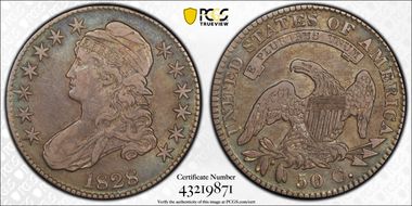 1828 50C Square 2, Small 8s, Sm. Letters VF30