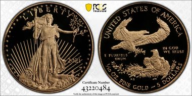 2021-W $5 Gold Eagle - Type 1 Designer Edition - First Strike PR70DCAM