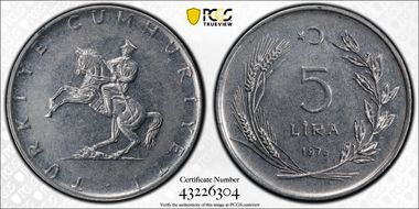 1976 5 Lira FAO KM-909 AU58