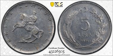 1976 5 Lira FAO KM-909 AU55