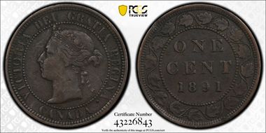 1891 1C Large Date, Large Leaves XF40BN