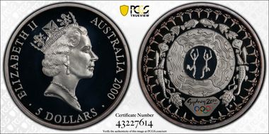 2000-P $5 Olympic - Dancers in circle PR69DCAM