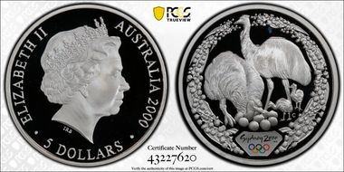 2000-C $5 Olympic - 2 Emus PR69DCAM