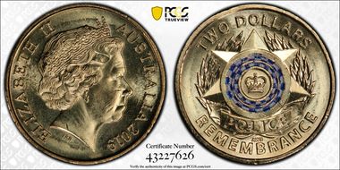 2019 $2 Police Remembrance Colorized MS65