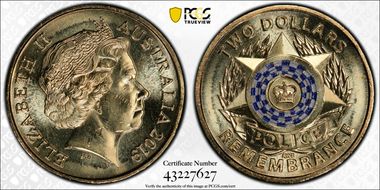 2019 $2 Police Remembrance Colorized MS65