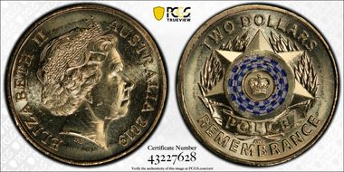 2019 $2 Police Remembrance Colorized MS65