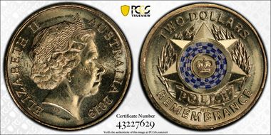 2019 $2 Police Remembrance Colorized MS65