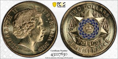 2019 $2 Police Remembrance Colorized MS65