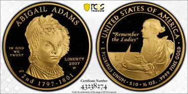 2007-W $10 Abigail Adams PR70DCAM