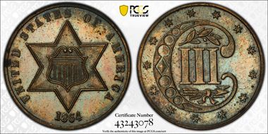 1864 3C J-375 PR64BN