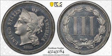 1868 3C J-621 PR65CAM