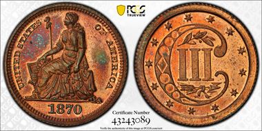 1870 3C J-799 PR66RB
