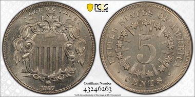 1867 5C Rays MS63