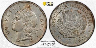 1897-A Peso KM-16  Ag AU55