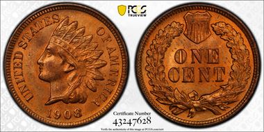 1908 1C MS65RD