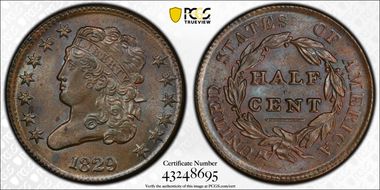 1829 1/2C MS64BN