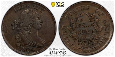 1804 1/2C Crosslet 4, Stems AU58BN