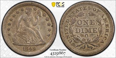 1849-O 10C AU53