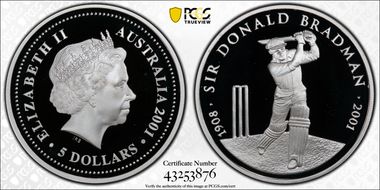 2001 $5 Sir Donald Bradman PR69DCAM