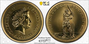 2001 $5 Sir Donald Bradman MS68