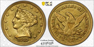 1843-C $2.50 Small Date AU58