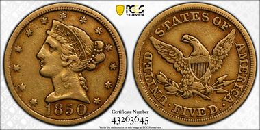 1850-D $5 VF30
