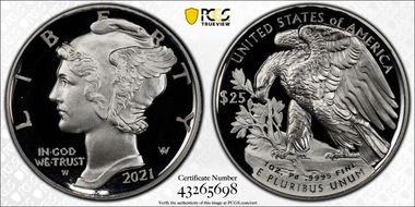 2021-W $25 Palladium First Strike PR70DCAM
