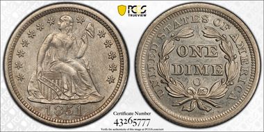 1851-O 10C AU58