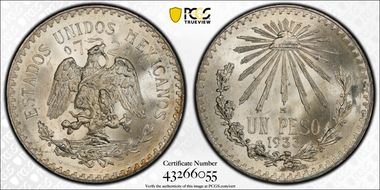 1933-M Peso KM-455  Ag MS67