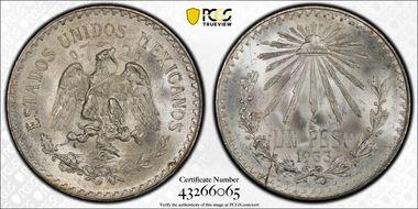 1933-M Peso KM-455  Ag MS66
