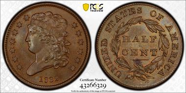 1832 1/2C MS64BN