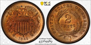 1864 2C Large Motto MS65RD