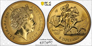 2000 $5 Olympic - Pentathalon MS68