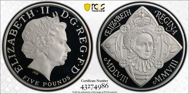 2008 £5 S-L18 Elizabeth I Ag PR69DCAM