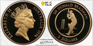 1996 $5 Sir Donald Bradman PR69DCAM